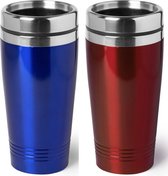 Set de 2x pièces Tasses chauffantes / tasses de maintien au chaud métallique rouge et bleu 450 ml