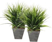 2x Grasplant in zwarte zinken pot 30 cm - Kamerplant kunstplanten/nepplanten