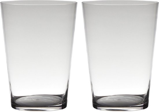 Set van 2x stuks transparante home-basics Conische vaas/vazen van glas 30 x 22 cm - Bloemen/takken vaas voor binnen gebruik