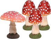 Decoratie paddenstoelen setje met 3x gewone paddenstoelen van 13 cm en 1x van 15 cm vliegenzwammen
