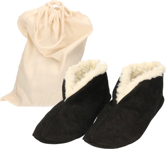 Pantoufles/pantoufles espagnoles noires en cuir véritable/daim pour femmes/hommes taille 45 avec sac de rangement pratique