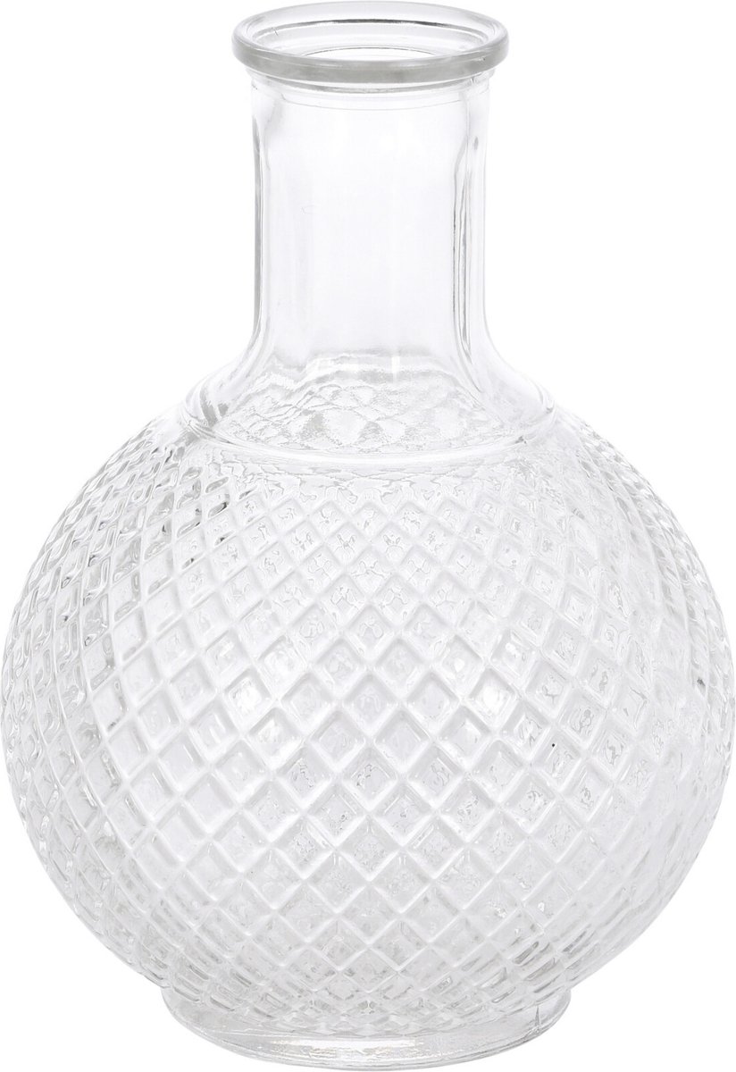 Bellatio Flowers & Plants Bellatio Flesvaas geruit glas - transparant - 13 x 19 cm - decoratief