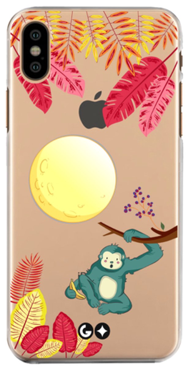 Telefoonhoesje geschikt voor Apple iPhone X - Transparant Siliconenhoesje - Flexibel en schokabsorberend - Dierencollectie - Moonlight Monkey - Rood