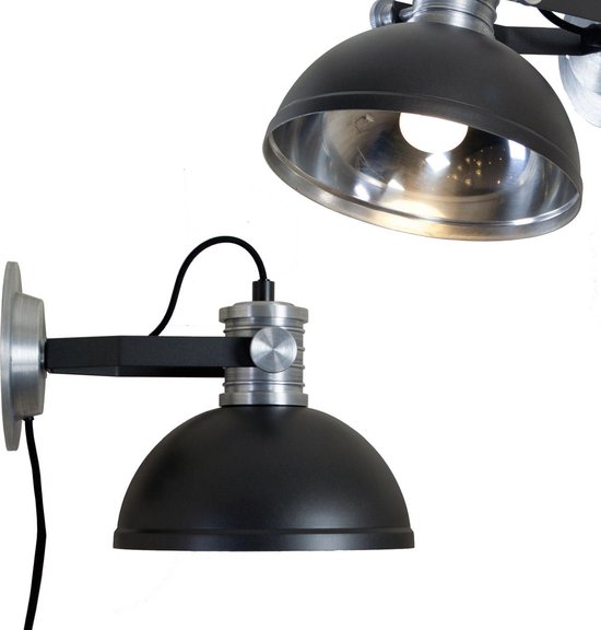 Industriële zwarte wandlamp Brooklyn | 1 lichts | zwart | metaal | ⌀ 20 cm  | wandlamp... | bol.com