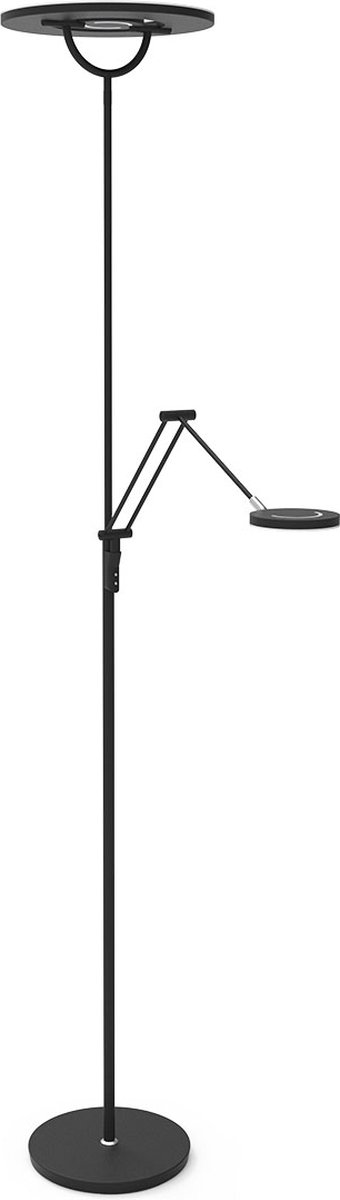 Zwarte vloerlamp met lees arm Soleil | 2 lichts | zwart | glas / metaal | 183 cm hoog | vloerlamp / staande lamp | leeslamp | modern design