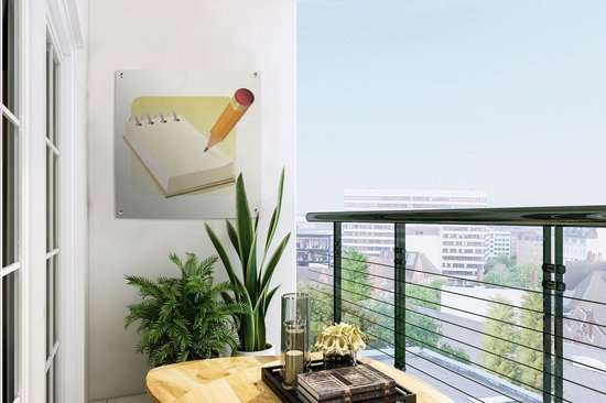 Une illustration d'un bloc-notes avec un crayon et une gomme à effacer affiche de jardin 50x50 cm - petit - Toile de jardin / Toile d'extérieur / Peintures pour l'extérieur (décoration de jardin)