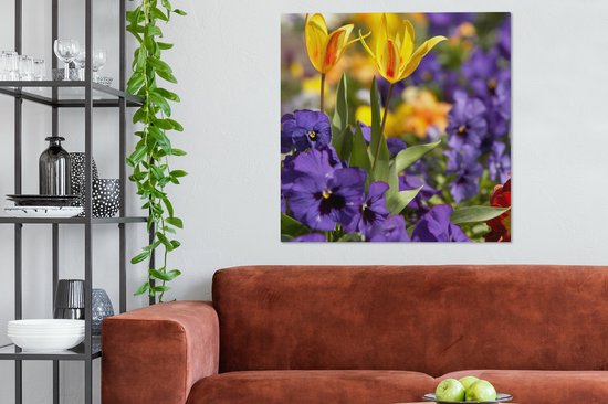 Toile Peinture Printemps - Fleurs - Couleurs - 90x90 cm - Décoration murale