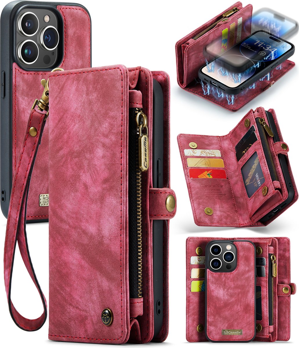 Caseme Vintage Portemonnee hoesje geschikt voor iPhone 14 Pro Max - rood
