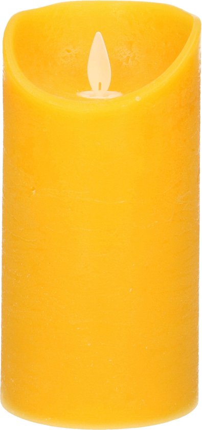 1x Oker gele LED kaarsen / stompkaarsen 15 cm - Luxe kaarsen op batterijen met bewegende vlam