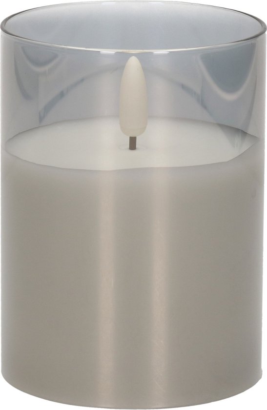 1x stuks luxe led kaarsen in grijs glas D7,5 x H10 cm - met timer - Woondecoratie - Elektrische kaarsen