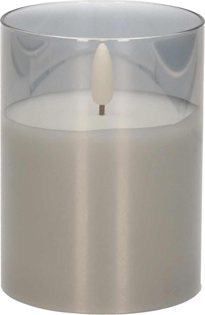 Cepewa LED Kaars - met timer - grijs - glas - 7 x 10 cm - met timer - Woondecoratie - Elektrische kaarsen