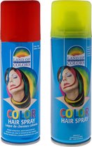 Goodmark haarverf/haarspray set van 2x flacons van 111 ml - Rood en Geel - Carnaval verkleed spullen - Haar kleuren