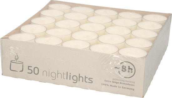 100x Creme/witte theelichtjes/waxinelichtjes 8 branduren - Nightlights kaarsjes - Extra lange brandduur/brandtijd