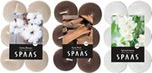 Candles by Spaas bougies parfumées - 36x pièces en 3 senteurs - Jasmin Spirituel - Wood Exotique - Fleur de Cotton