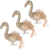 6x stuks decoratie vogels op clip flamingo goud 13 cm - Decoratievogeltjes/kerstboomversiering/bruiloftversiering