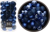 Bellatio Decorations Kerstballen mix - 74-delig - kobalt blauw - onbreekbaar - 6 cm - kunststof