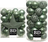 70x stuks kunststof kerstballen met ster piek salie groen mix - Kerstversiering/kerstboomversiering