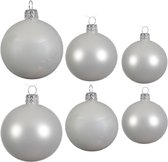 Compleet glazen kerstballen pakket winter wit glans/mat 16x stuks - 6x 6 cm - 6x 8 cm - 4x 10 cm