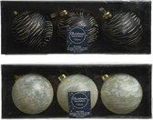 6x stuks luxe glazen kerstballen brass zwart en wit 8 cm - Kerstversiering