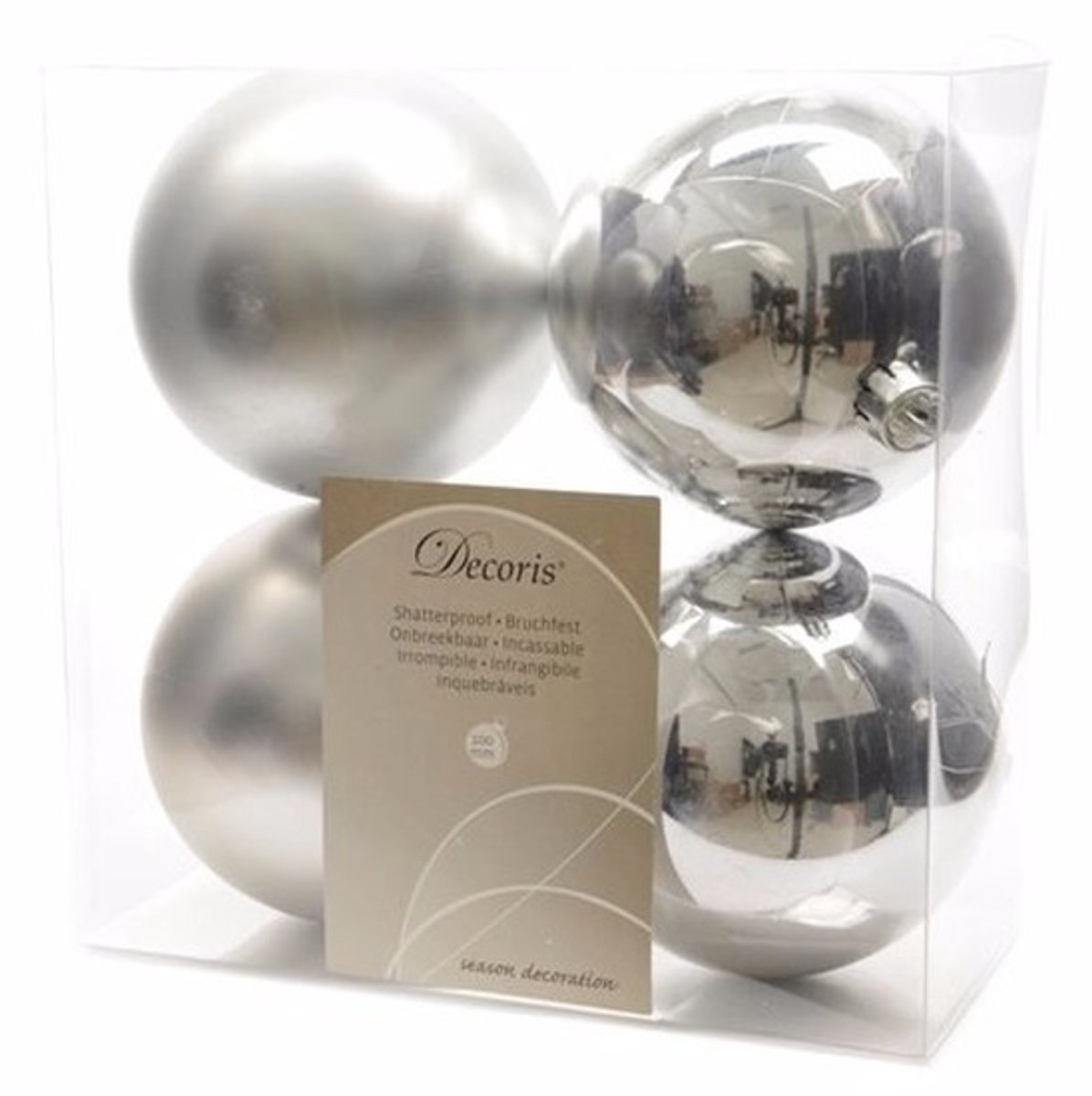 Onbreekbare zilveren kerstballen in 10 cm - 8 stuks voor kerstversiering met Decoris logo.