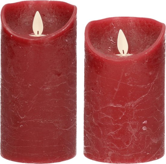 Set van 2x stuks Bordeaux rood Led kaarsen met bewegende vlam - 12.5 en 15 cm - Sfeer stompkaarsen voor binnen