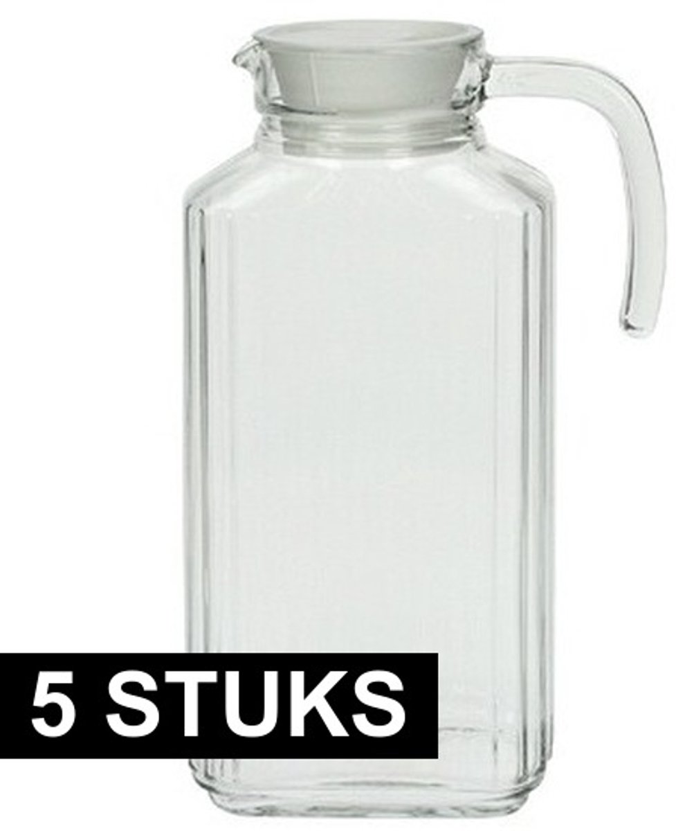 5x Glazen schenkkan met handvat 1,7 L - Schenkkannen/waterkannen/sapkannen/limonadekannen 5 stuks
