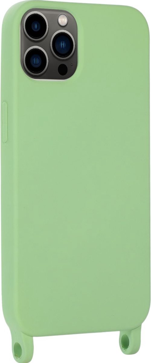 Mobigear Telefoonhoesje geschikt voor Apple iPhone 14 Pro Max Siliconen | Mobigear Lanyard Hoesje met koord - Groen