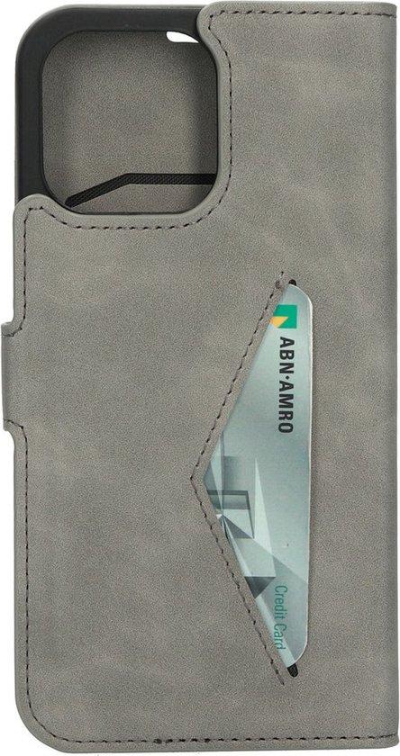 Mobiparts hoesje geschikt voor Apple iPhone 14 Pro - Wallet/Boekhoesje - Eco Leer - Magneet Sluiting - Opberg vakken - Grijs