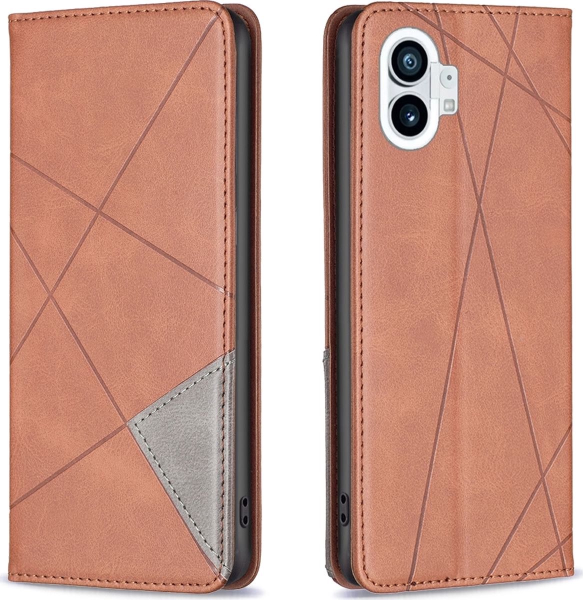 Mobigear Telefoonhoesje geschikt voor Nothing Phone (1) Hoesje | Mobigear Rhombus Slim Bookcase | Pasjeshouder voor 2 Pasjes | Telefoonhoesje voor Pinpas / OV Kaart / Rijbewijs - Bruin