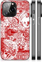 Back Case TPU Siliconen Hoesje iPhone 14 Pro Max GSM Hoesje met Zwarte rand Angel Skull Red
