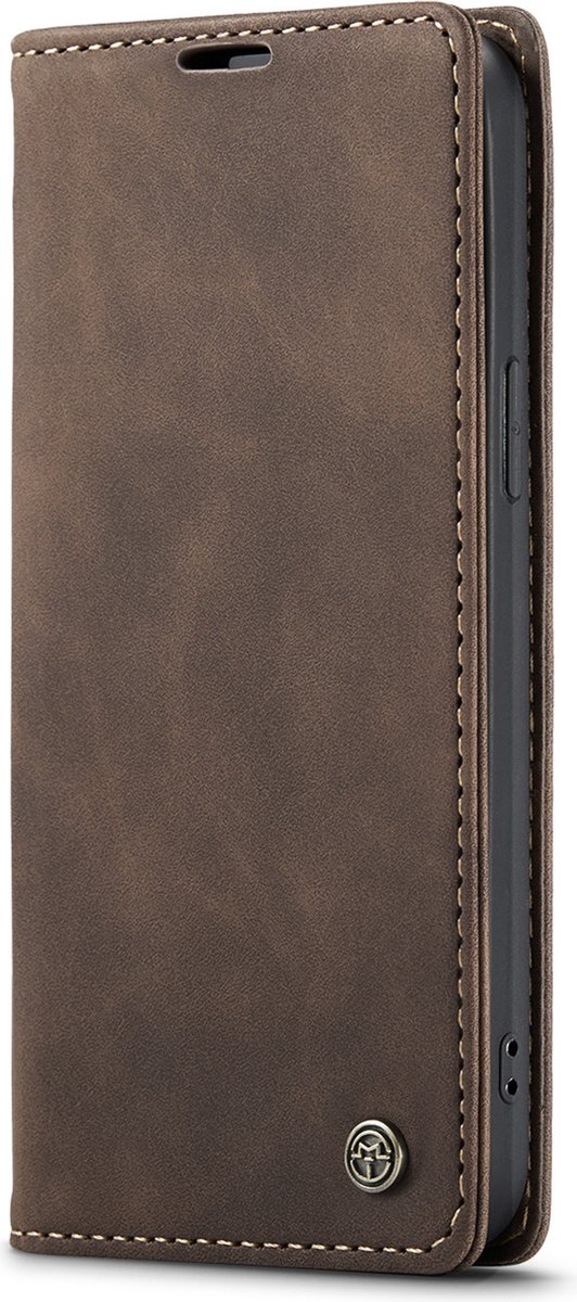 ShieldCase telefoonhoesje geschikt voor Apple iPhone 14 bookcase - bruin - Hoesje met pasjeshouder - Boekje Book Case - Boekhoesje leer - Lederen beschermhoesje - Leder bookcase hoesje met pashouder