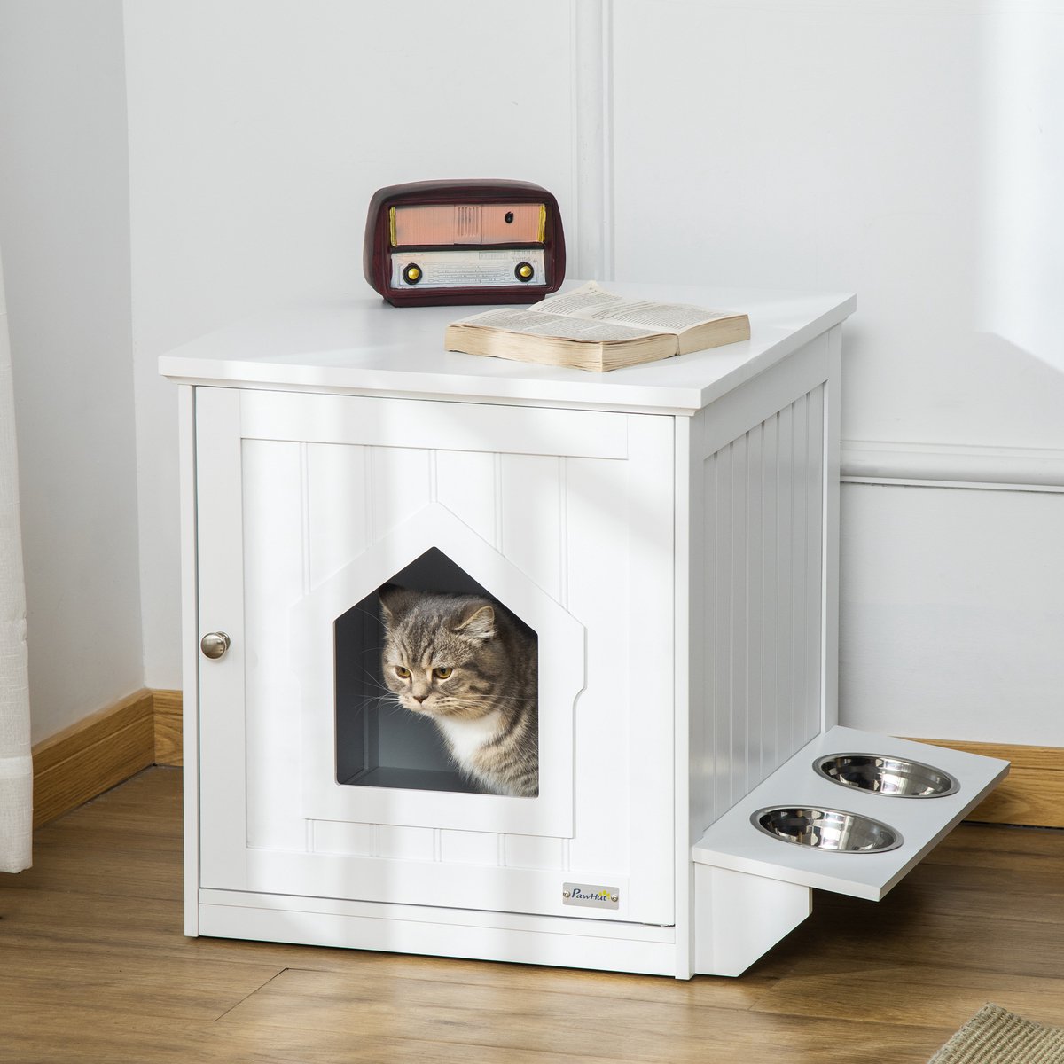 Minù Kattenbak/kattenbak Met Deksel, Gemaakt In Italië, Met Schep En Filter Groen Wit Gesloten Hygienische Kattenbak