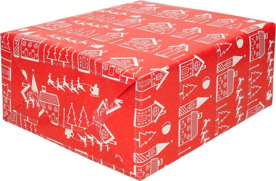 3x rouleaux de papier cadeau/papier cadeau de Noël rouge avec des maisons  200 x 70 cm