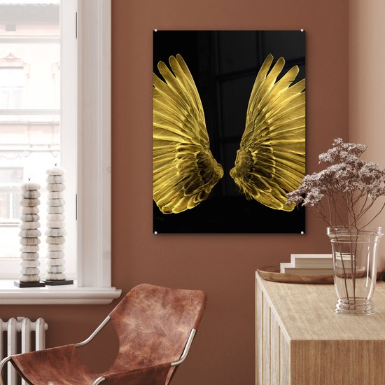 Peinture sur Verre - Ailes Dorées sur Fond Noir - 60x80 cm - Peintures sur Verre Peintures - Photo sur Glas
