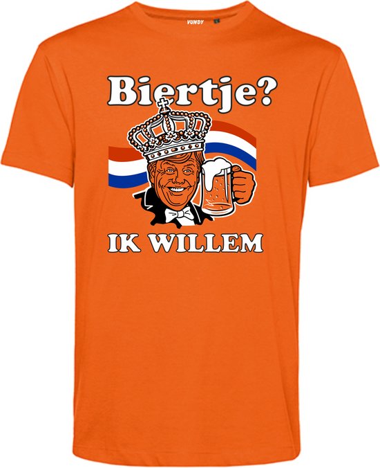 T-shirt Biertje? Ik Willem | Koningsdag kleding | oranje t-shirt | Oranje | maat L