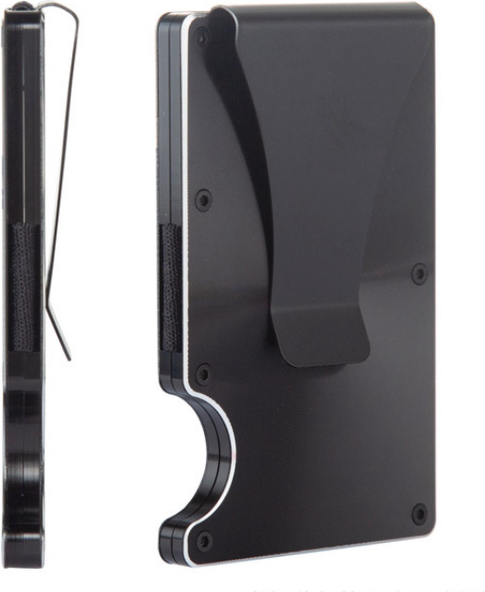 Pasjeshouder met geldclip - Pasjeshouder - Geldclip - RFID beveiliging - Aluminium - Zwart