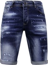 Designer Shorts With Paint Splatter Heren - Slim Fit -1072- Blauw