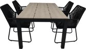 5-delige tuinset | 4 Mona tuinstoelen (Black) | 180cm Cyprus tuintafel (Wood)