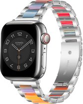 Strap-it Luxe Apple Watch bandje - Staal Resin RVS stainless steel - geschikt voor iWatch serie bandjes 1/2/3/4/5/6/7/8/SE - met maat 38 40 41 mm - vlinder sluiting - kleurrijk Zilver