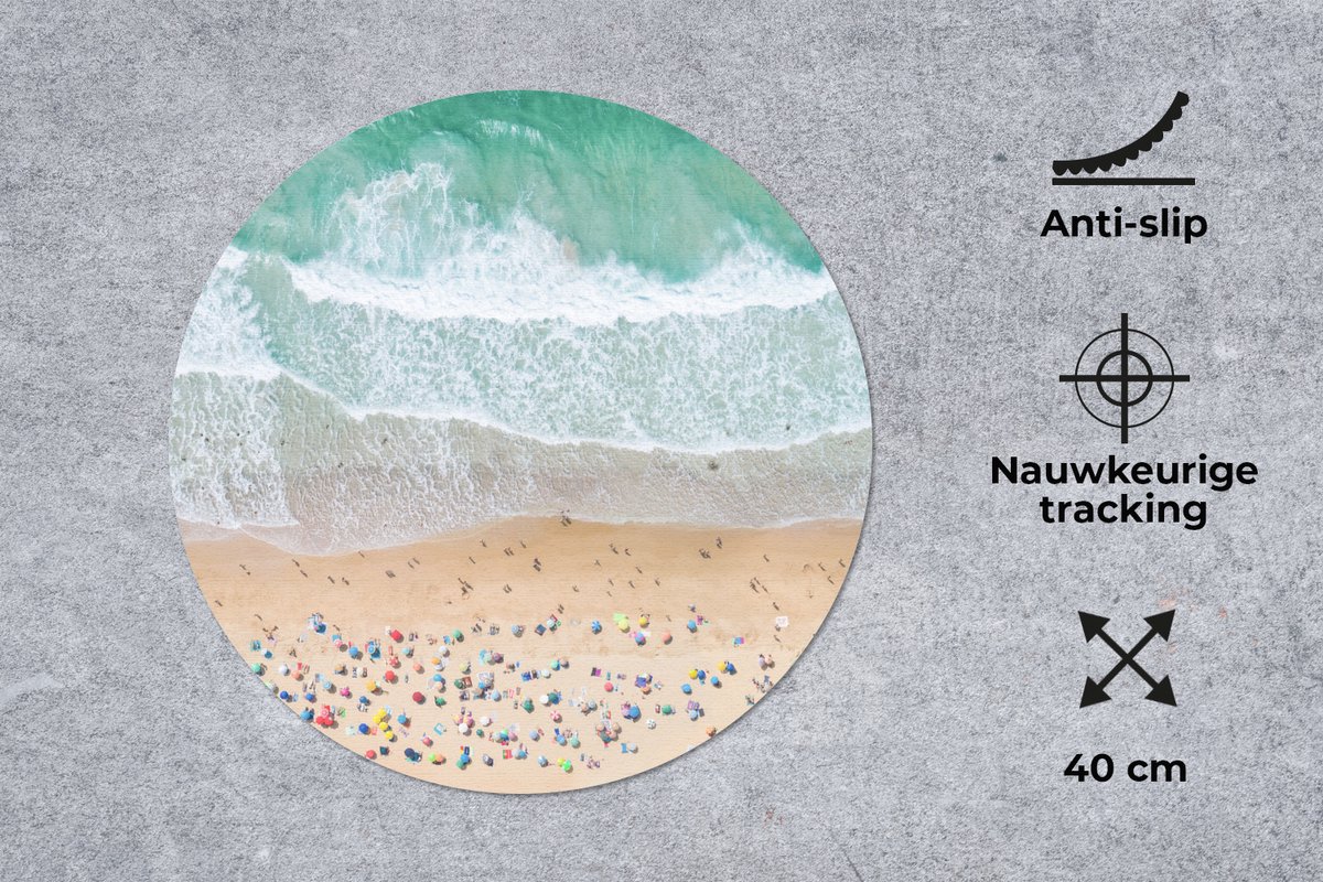 Muismat rond 40x40 cm - Mousepad Zee - Strand - Parasols - Water - Zomer - Ronde muismatten