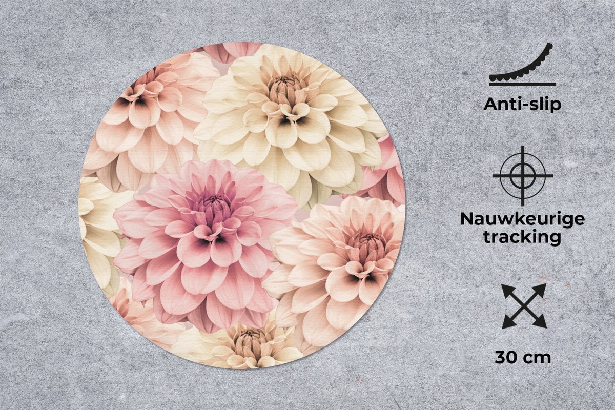 Muismat rond 30x30 cm - Mousepad Bloemen - Roze - Wit - Natuur - Ronde muismatten