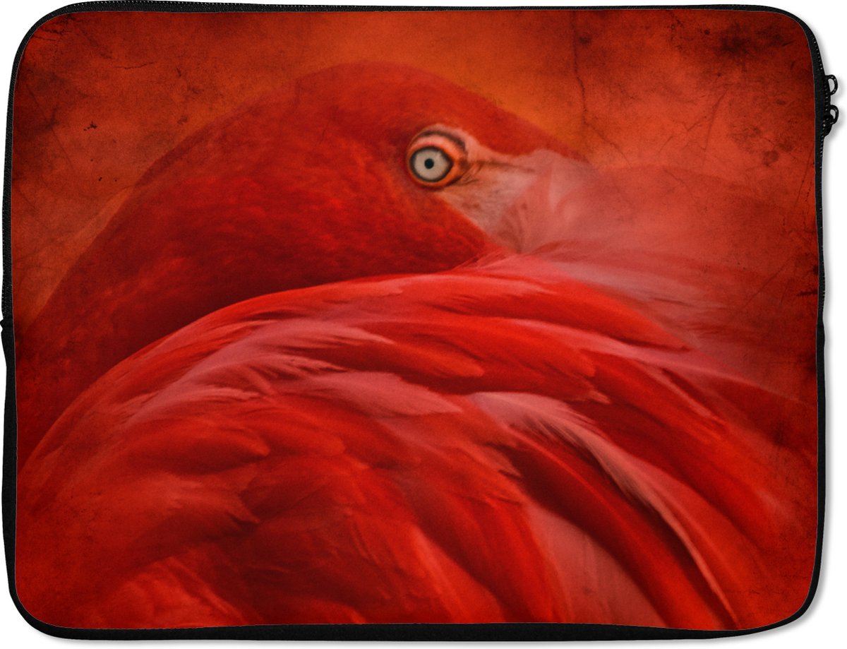 Laptophoes 17 inch - Tropisch - Vogel - Rood - Dieren - Laptop sleeve - Binnenmaat 41x28 cm - Zwarte achterkant