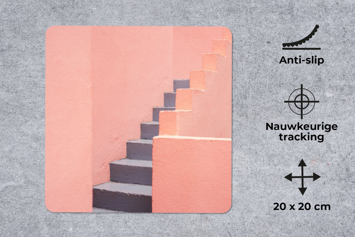 Muismat 20x20 cm - Mousepad Trap - Architectuur - Roze - Pastel - Muismatten