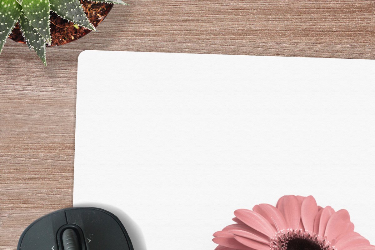 Muismat XXL 60x60 cm - Bureau onderlegger - Bureau mat Bloemen - Roze - Natuur - Wit - Plant - Bureaumat - Gaming mousepad xl - Bureaulegger groot - Computer deskmat