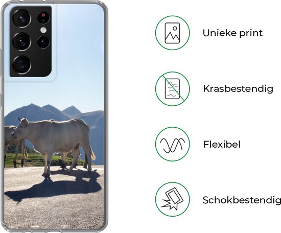Telefoonhoesje Geschikt voor Samsung Galaxy S21 Ultra hoesje - Schotse hooglander - Licht - Berg - Natuur - Siliconen Telefoonhoesje Telefoonhoesje