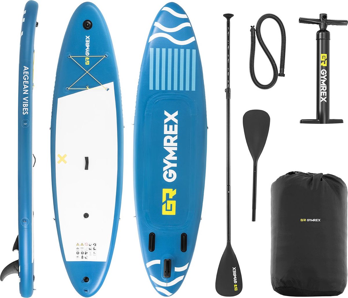 Gymrex Stand-up paddleboard - opblaasbaar - 125 kg - blauw - dubbele kamer - 333 x 82 x 12 cm