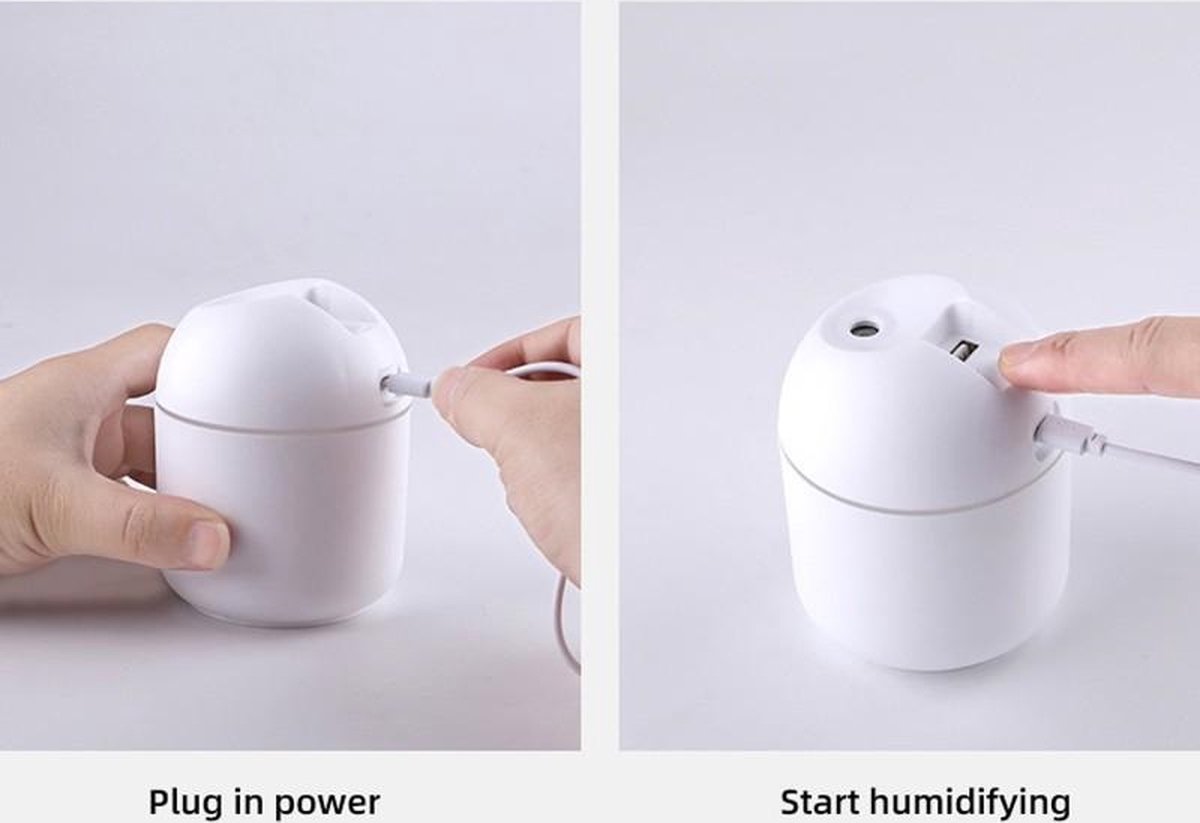 Ultrasone Aroma Luchtbevochtiger en Verstuiver met LED Lamp - 260ml - Draagbaar - USB - Voor Thuis en Auto - Met Essentiële Olie Diffuser en Luchtreiniger - Romantisch Licht - Anion Mist Maker. — cadeau in Wonen & Interieur - foto 7