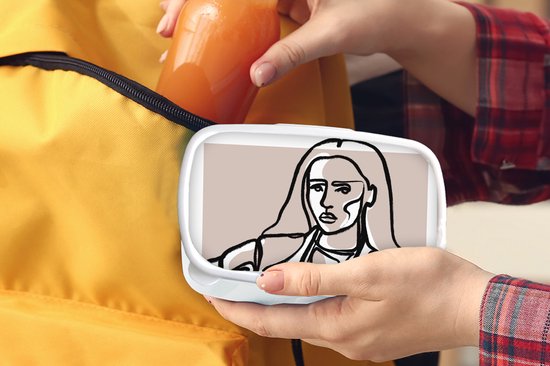 Boîte à pain Wit - Lunch box - Boîte à pain - Portrait - Femme - Dessin au Line - Pastel - 18x12x6 cm - Adultes