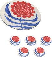 Onderzetters voor glazen - Rond - Bloem - Plant - Rood - Blauw - 10x10 cm - Glasonderzetters - 6 stuks