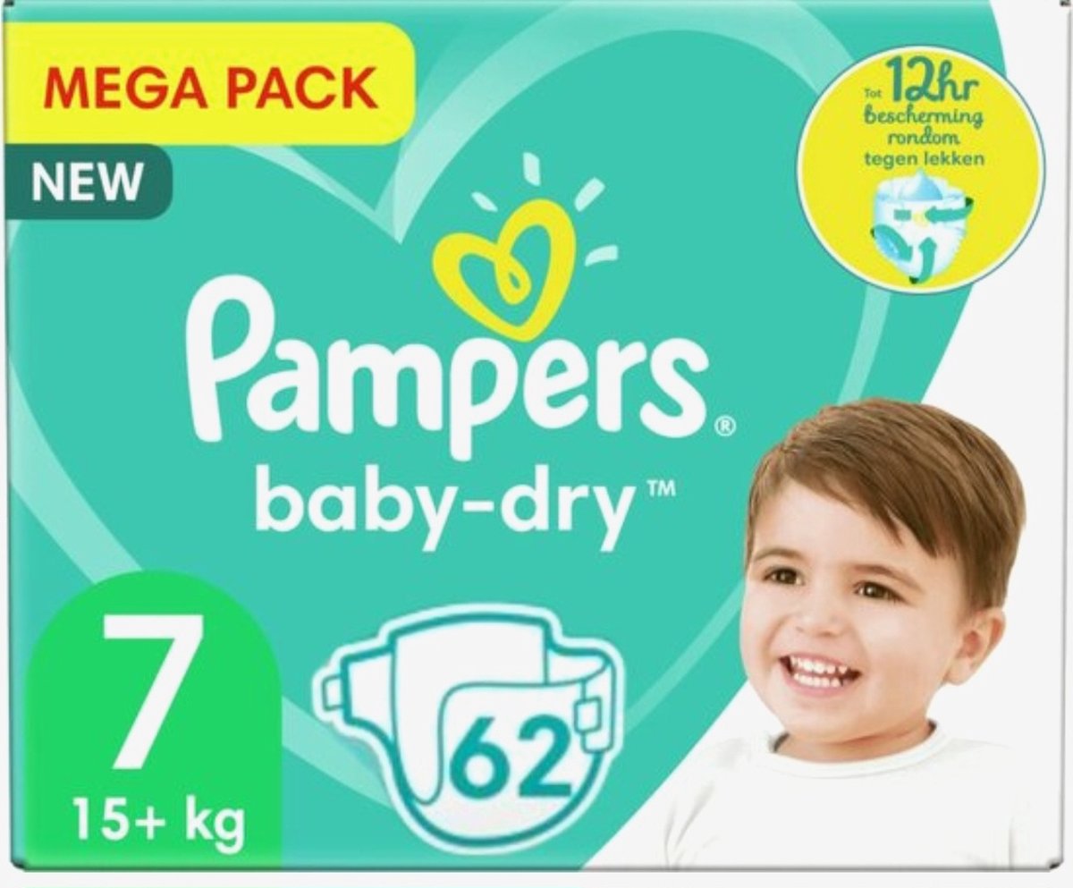 Pampers Baby-Dry Maat 7 (15kg+) - 62 Luiers